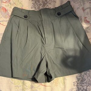 Stylish Green Pleated Shorts